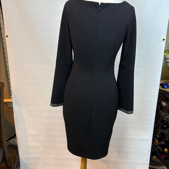 Calvin Klein Classy Black dress with split sleeve accents and square neck, Sz 6 - Picture 3 of 5